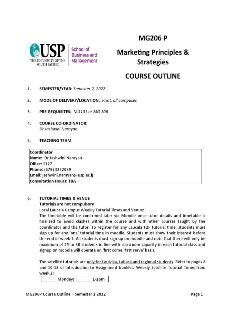 Marketing Principles Course Outline 2022 | PDF | Marketing | Turnitin