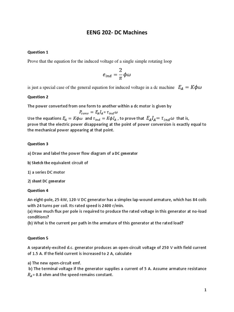 DC Machines Questions PDF