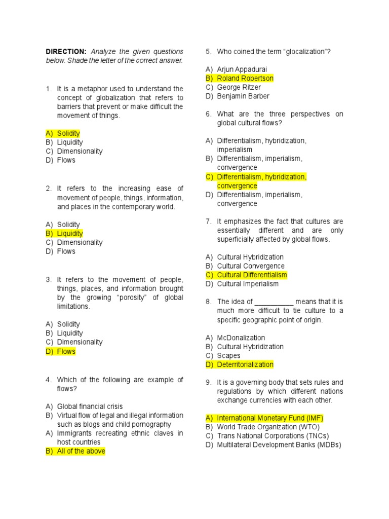 Globalization Questions and Answers | PDF | Globalization | Economic ...