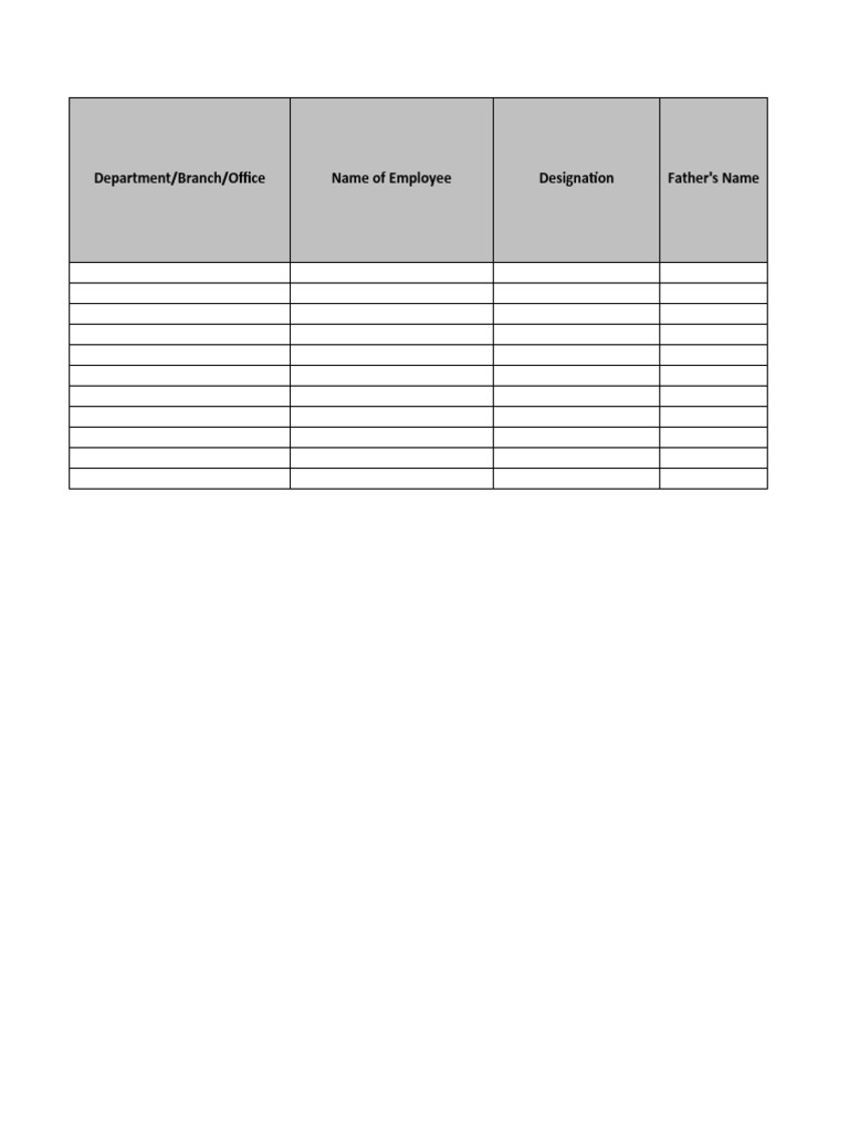 Employees Data Template PDF
