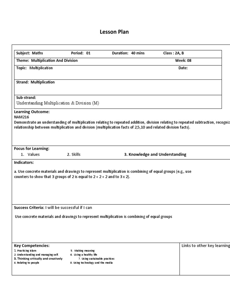 8th Grade Maths Lesson Plan: Multiplication & Division | PDF | Learning ...