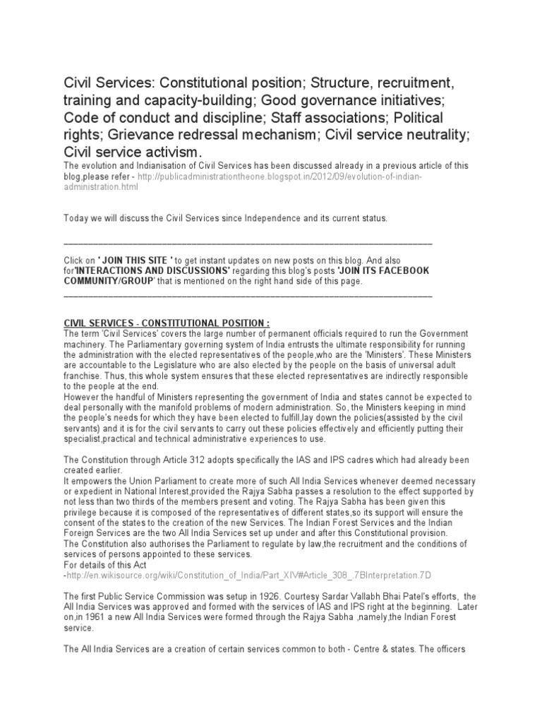 Civil Services PDF Governance Civil Service