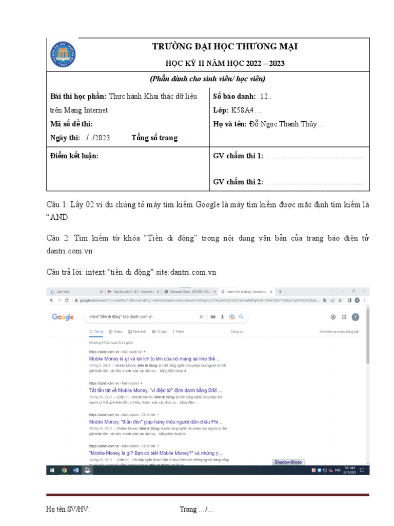 Mẫu bài kiểm tra | PDF
