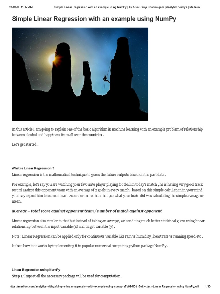 Simple Linear Regression With An Example Using NumPy by Arun Ramji