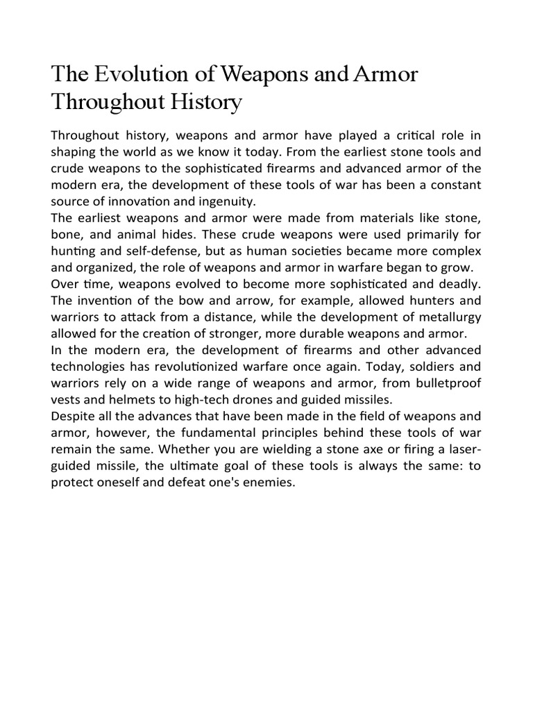 The Evolution of Weapons and Armor Throughout The History PDF