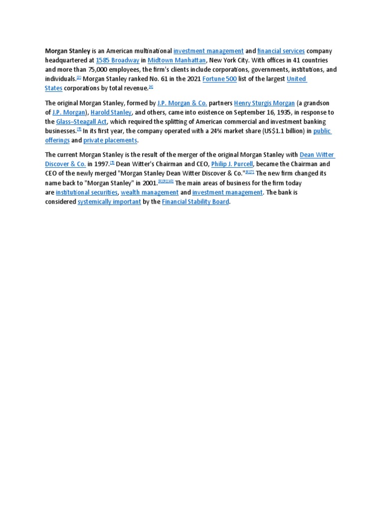 Morgan Stanley | PDF | Finance & Money Management