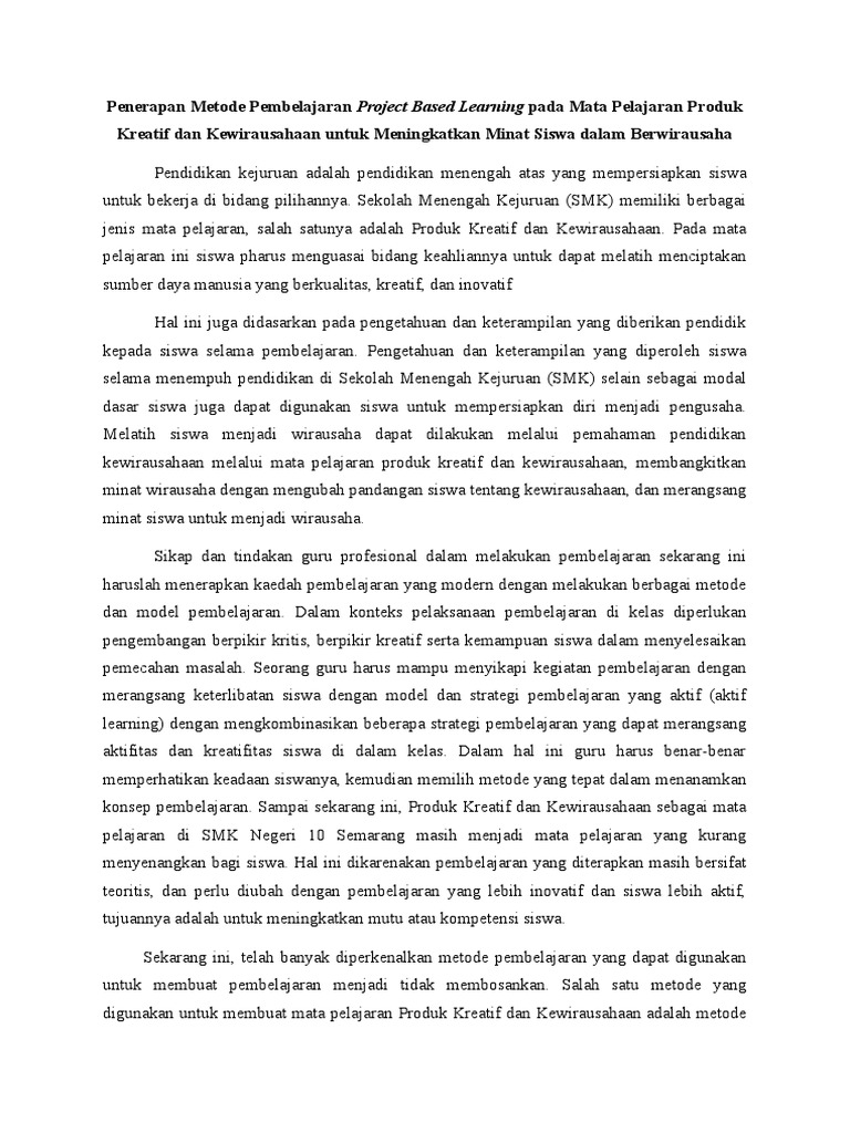 Artikel Penerapan Metode Pembelajaran Project Based Learning Pada PKKWU ...