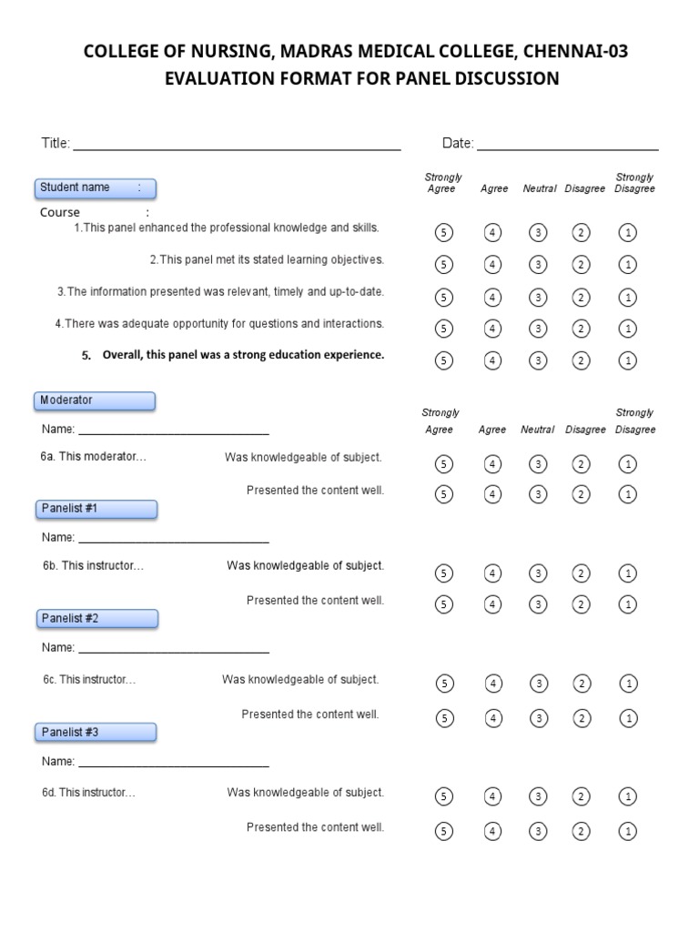 Panel Discussion Evaluation Form PDF Pedagogy Teaching