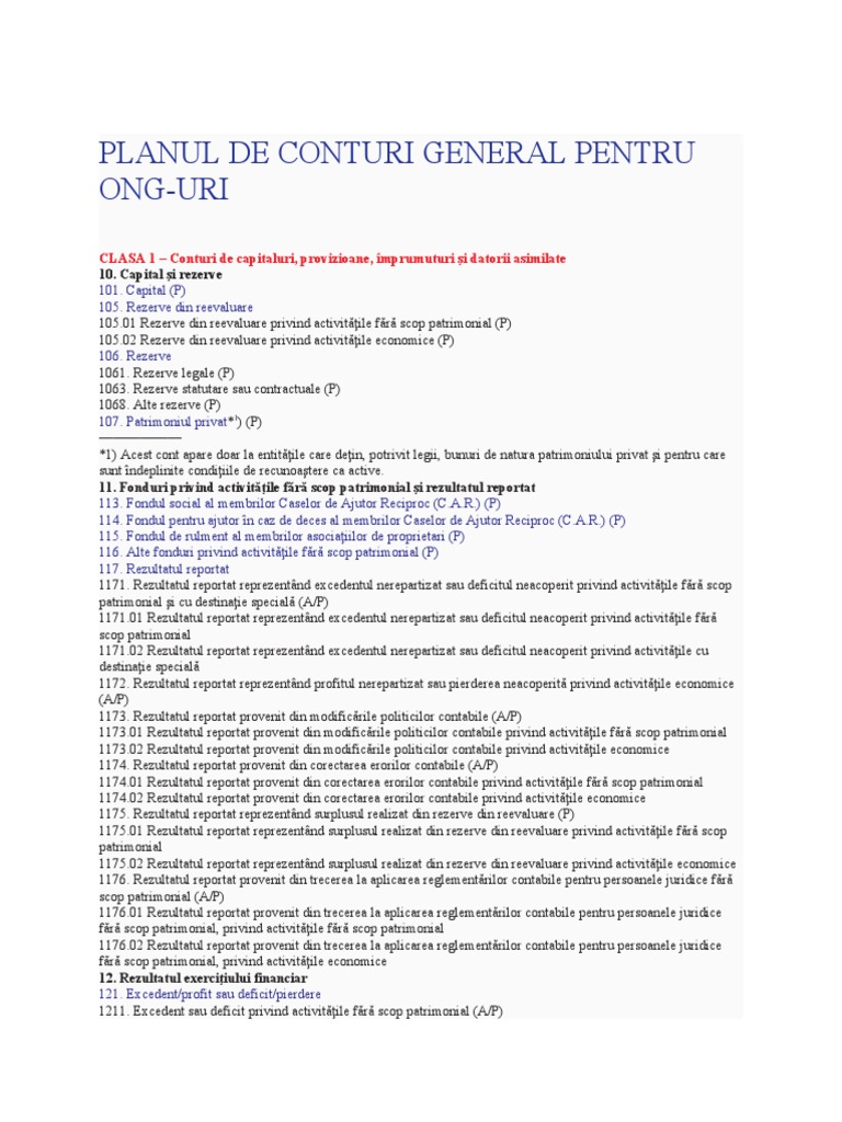 Planul de Conturi General Pentru Ong-Uri | PDF