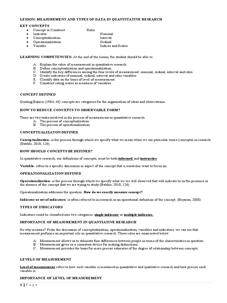 Handout - Data Interpretation | PDF | Level Of Measurement | Measurement