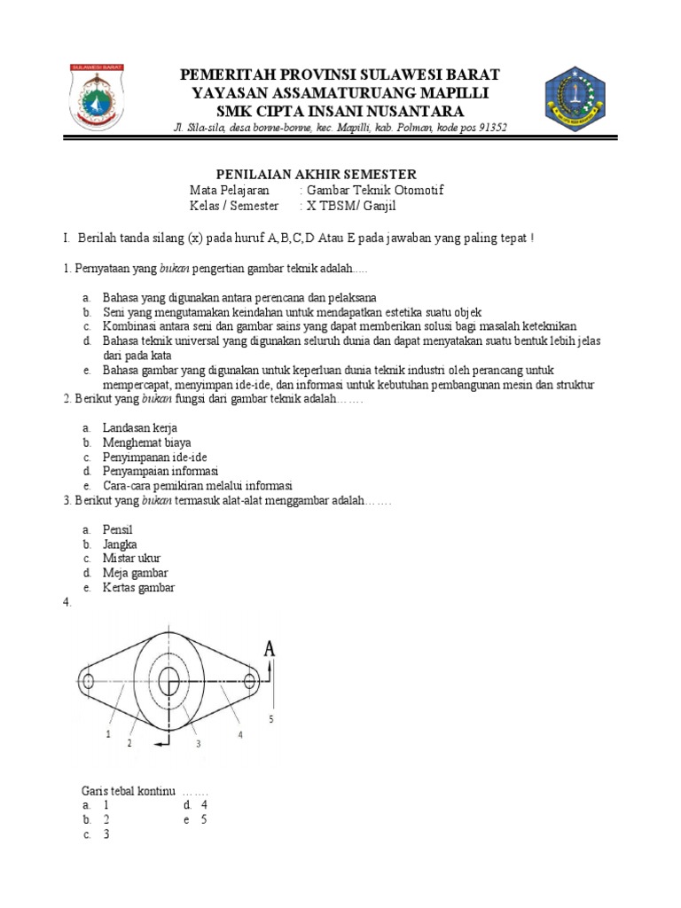 Soal Gambar Teknik Otomotif | PDF