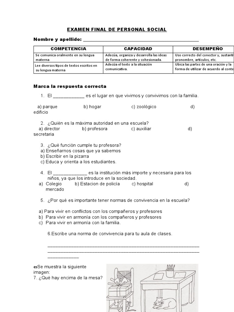 Examen Final de Personal Social 5to Grado | PDF | Perú