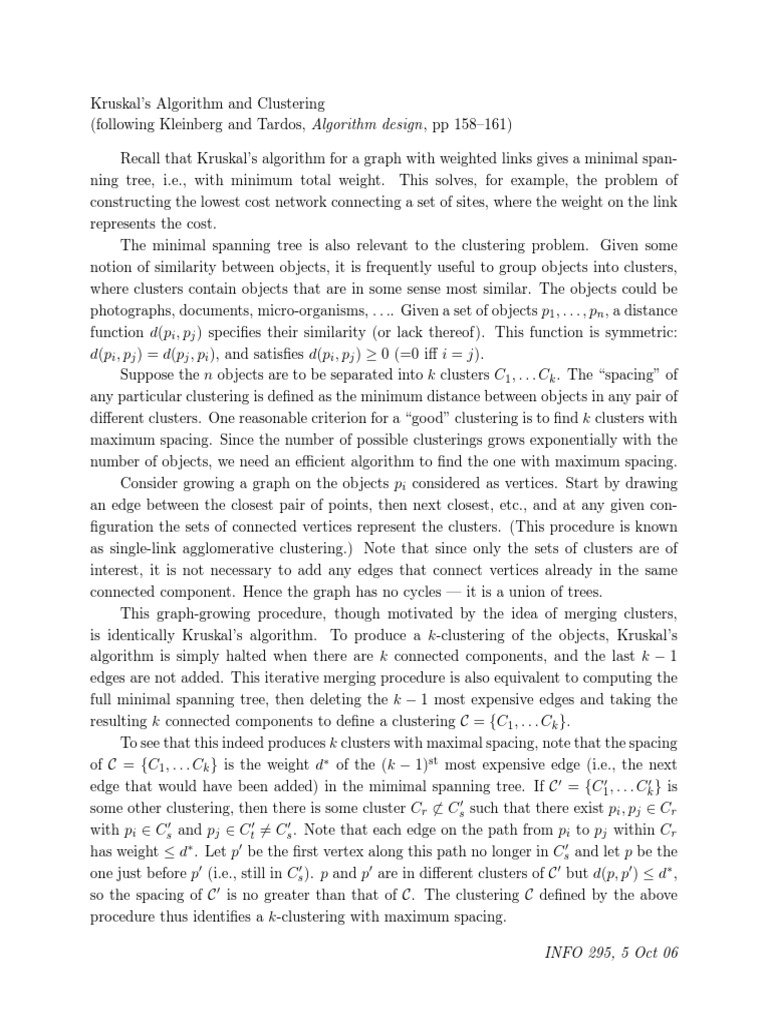 Kruskal and clustering pdf graph theory computational complexity