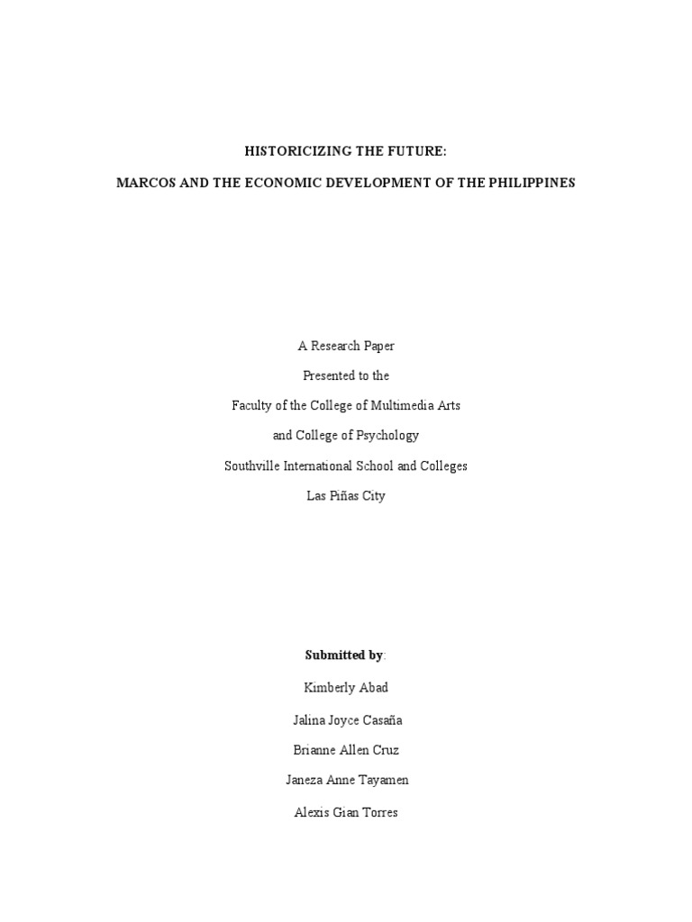 Historicizing The Future: Marcos and The Economic Development of The ...