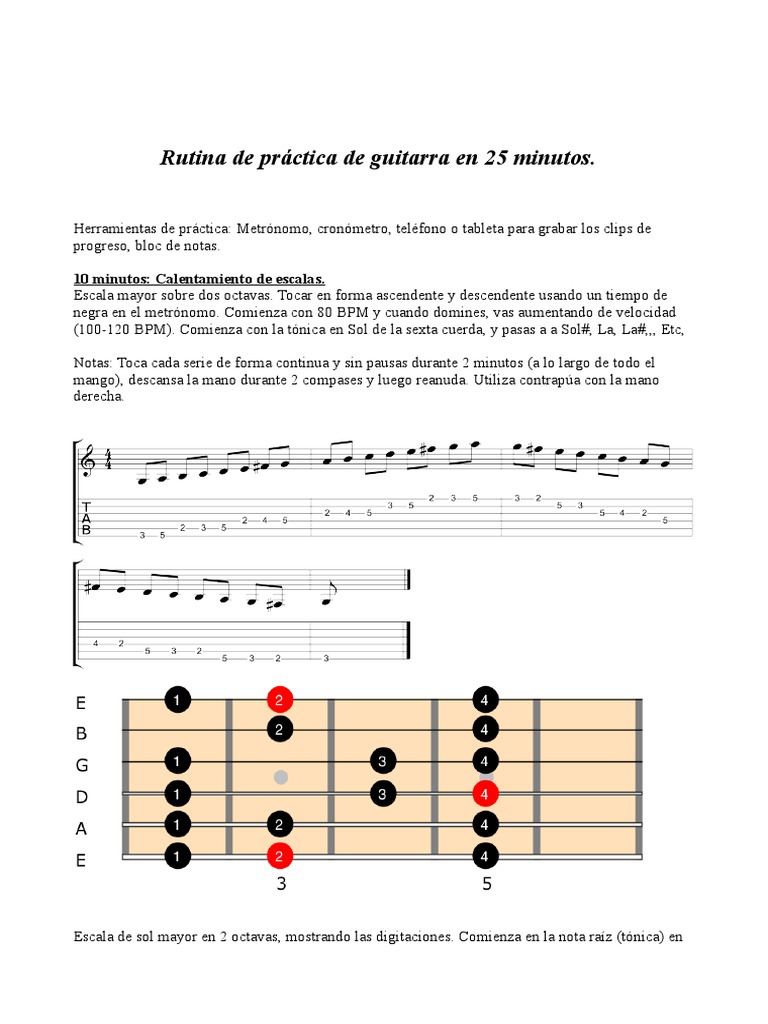 Rutina de Práctica de Guitarra Efectiva | PDF | Escala (música) | Guitarras