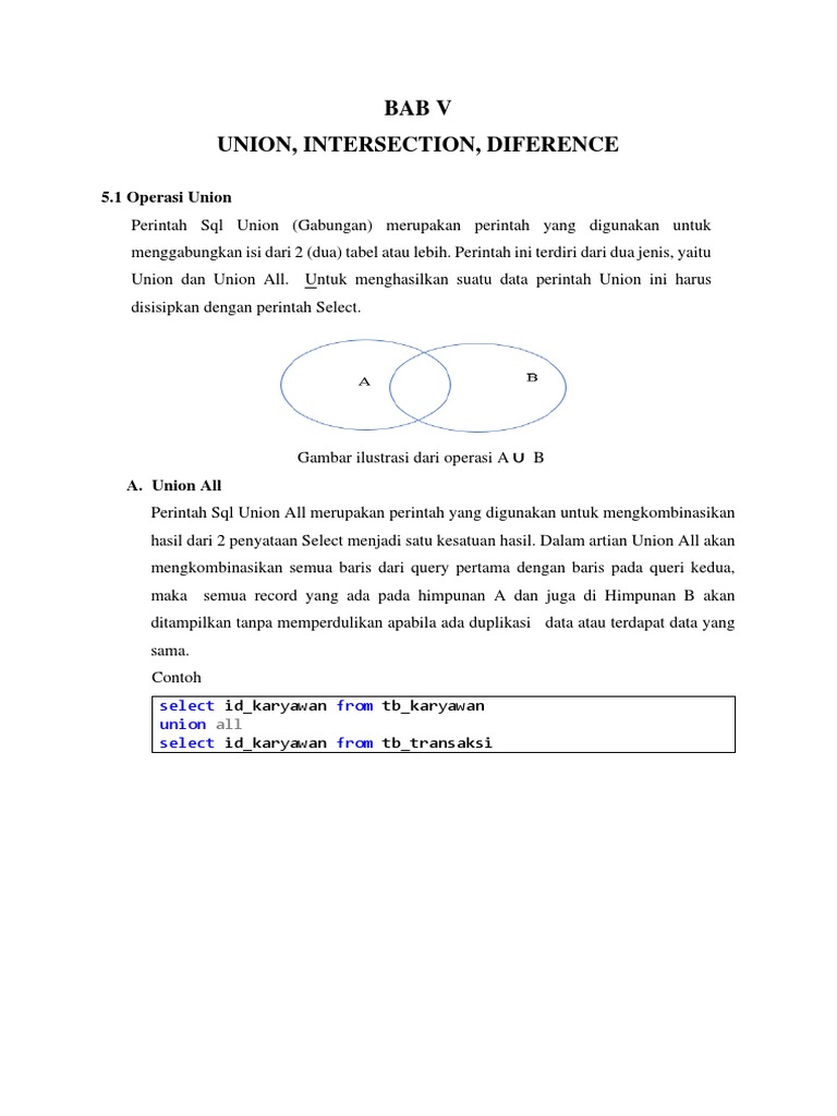Perbandingan Union dan Union All SQL | PDF