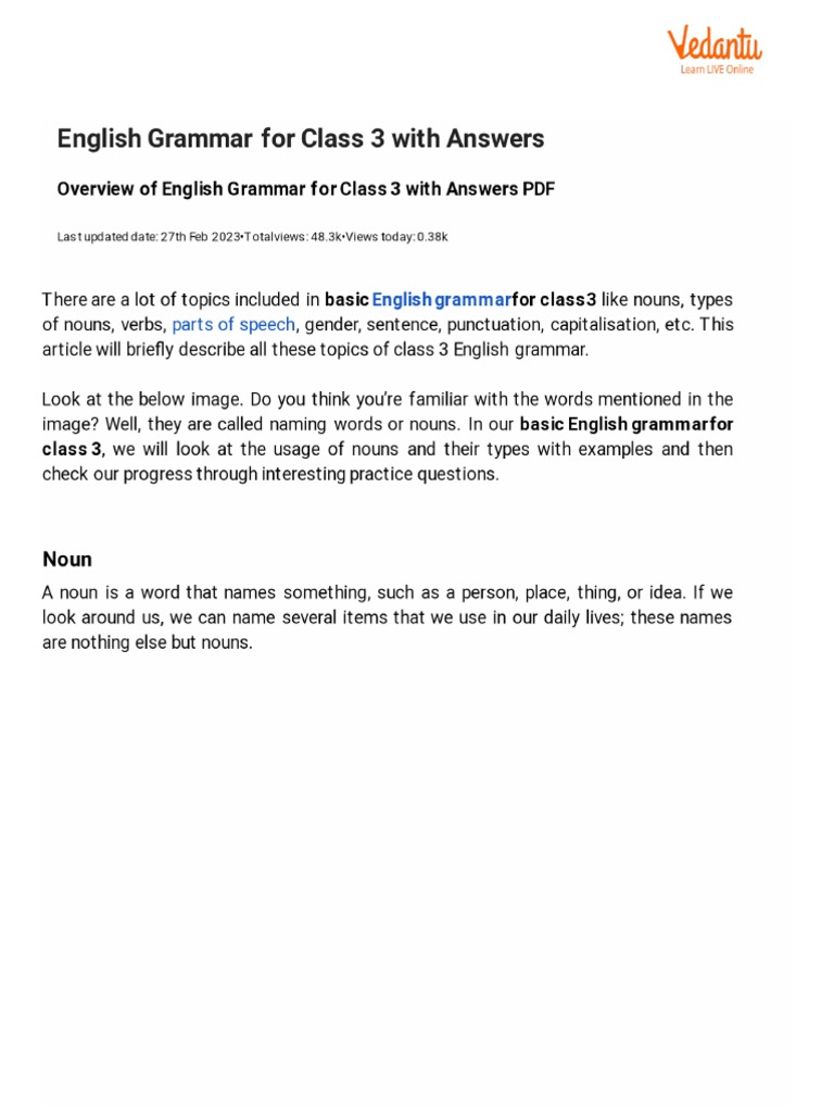 English Grammar For Class 3 | PDF