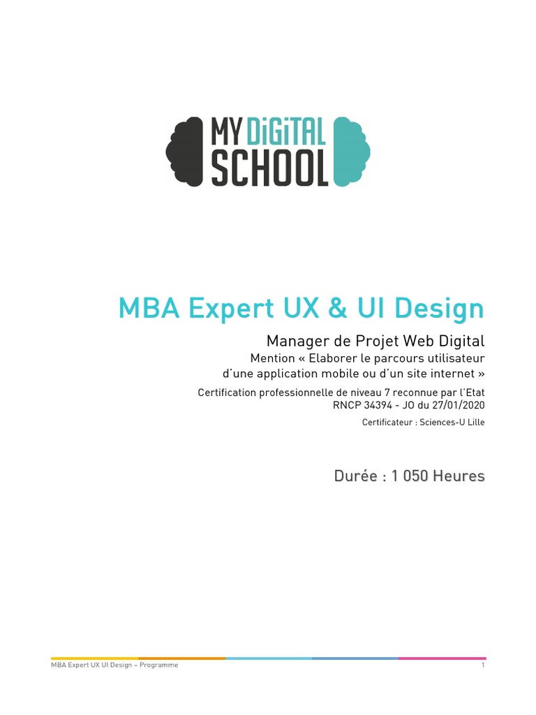 MBA Expert en UX/UI Design | PDF | Gestion de projet | Plan d'affaires