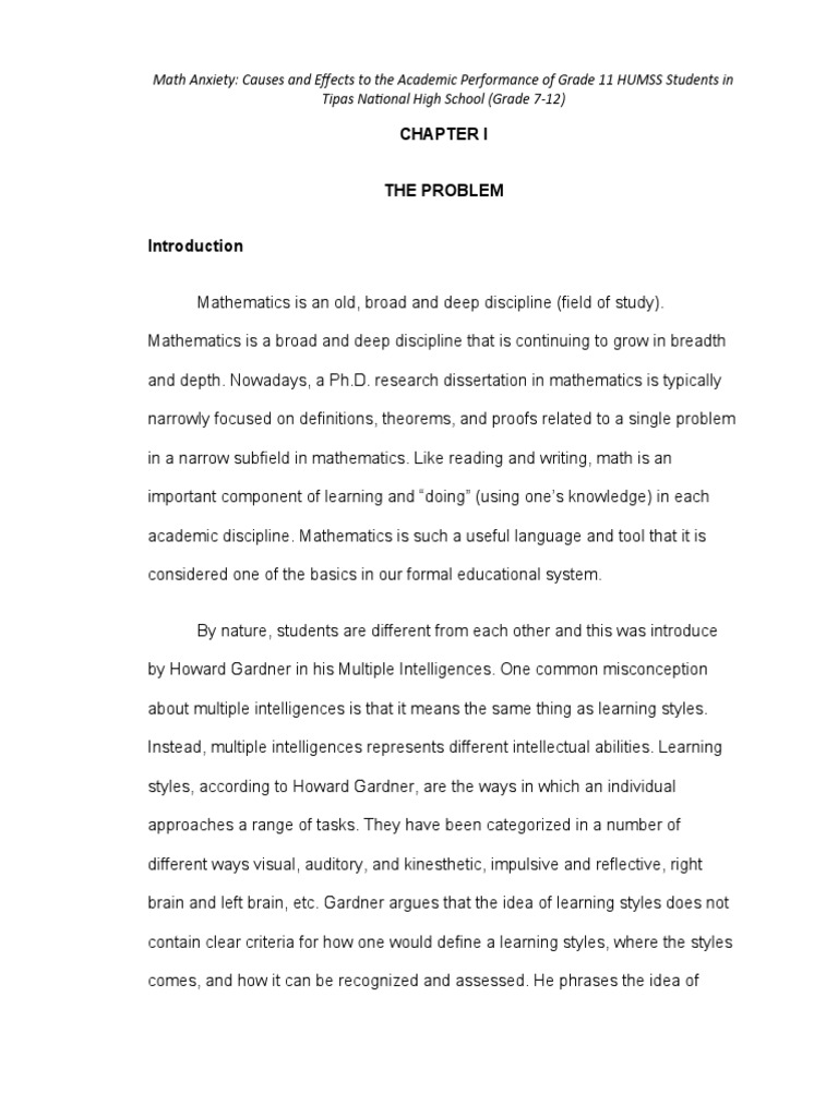Sample ResearchMath Anxiety | PDF | Teaching Mathematics | Anxiety