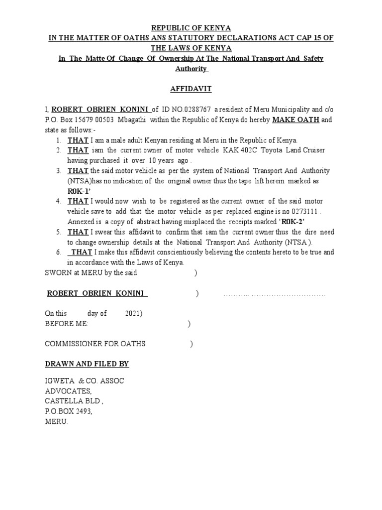 Change vehicle ownership affidavit | PDF