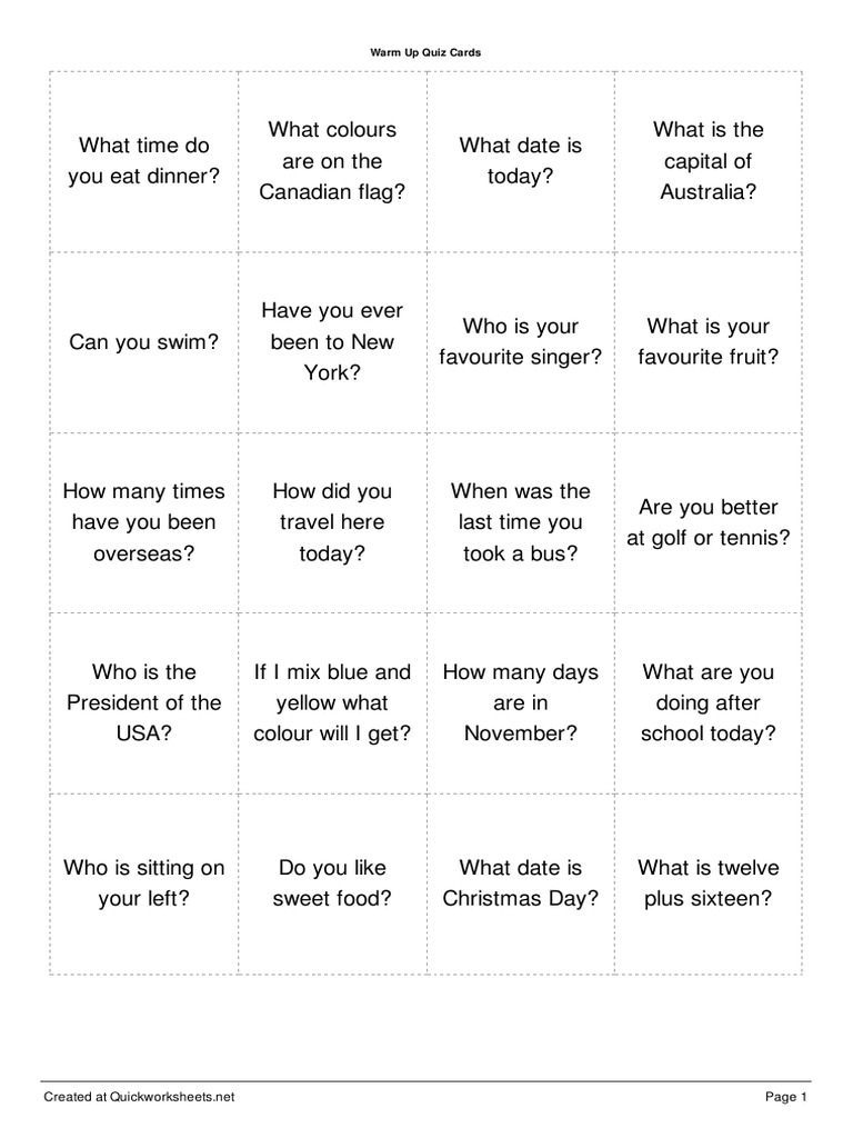 20 Warmup Quiz Cards PDF