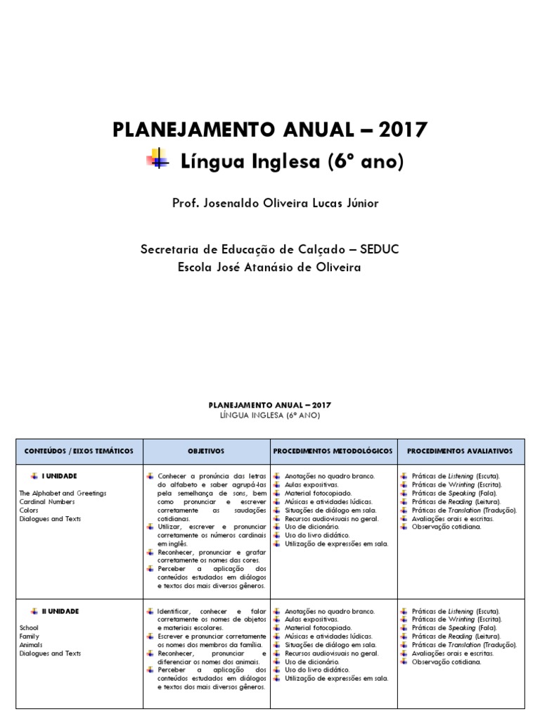 Planejamento Anual de Língua Inglesa | PDF | Tempo | Livros