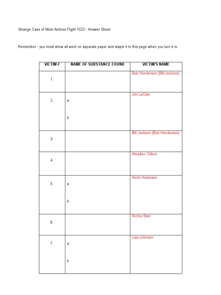 Strange Case of Mole Airlines Flight 1023 - KEY | PDF