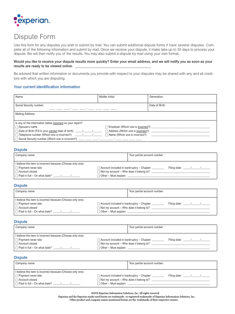 Dispute Form | PDF | Mail | Bankruptcy