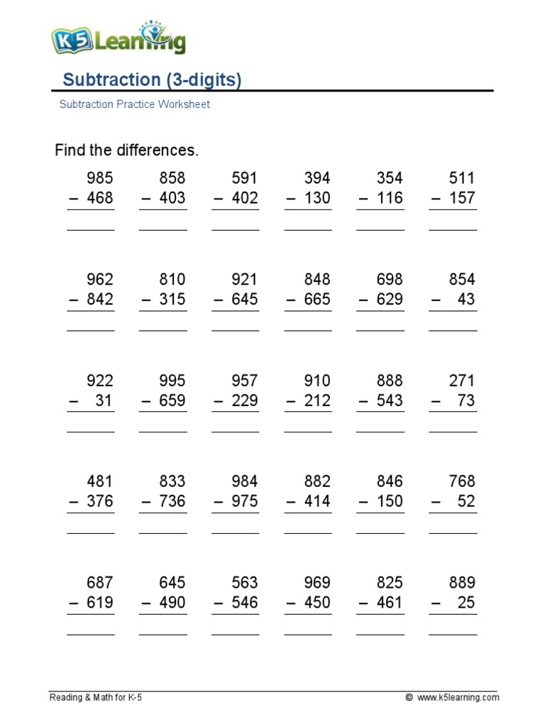 Subtract 3x3 Digit A | PDF