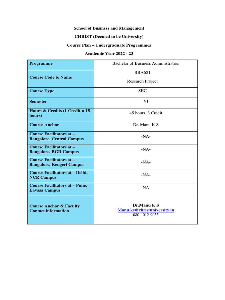 Course Plan - BBA681 - Final Year Research Project | Download Free PDF ...
