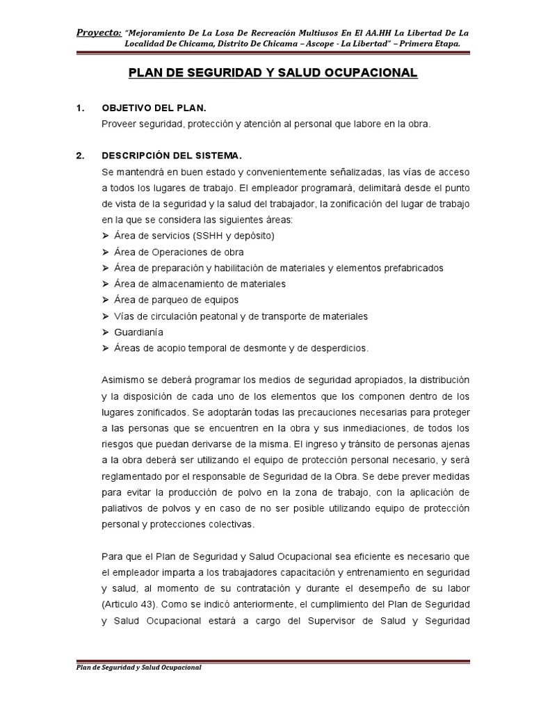 Plan de Seguridad en Obra Chicama | PDF | Seguridad y salud ocupacional ...