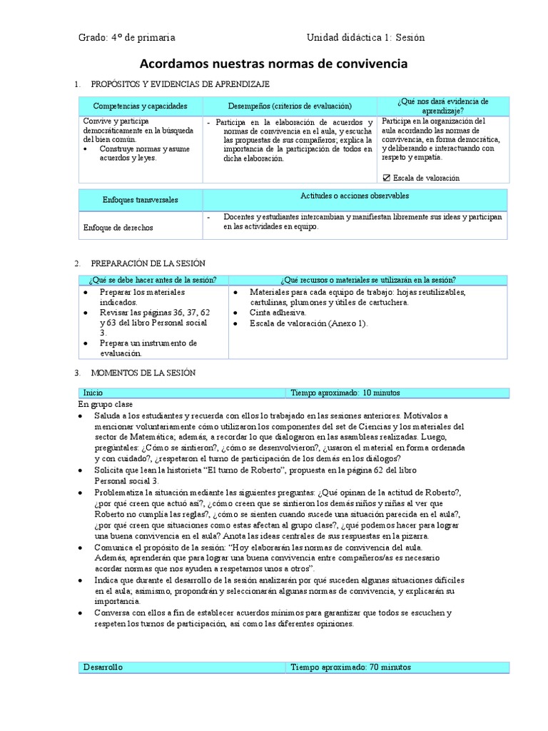 Acordamos Nuestras Normas de Convivencia | PDF | Salón de clases ...