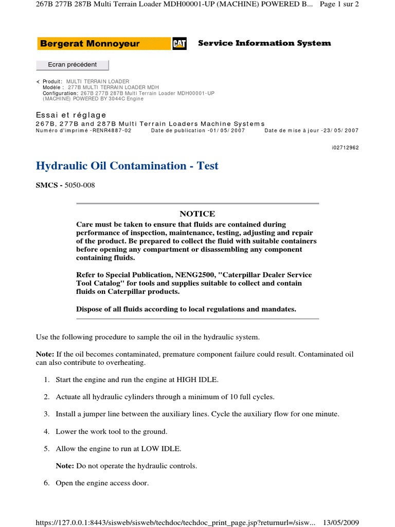 Hydraulic Oil Contamination Test PDF Loader (Equipment) Mechanical Engineering