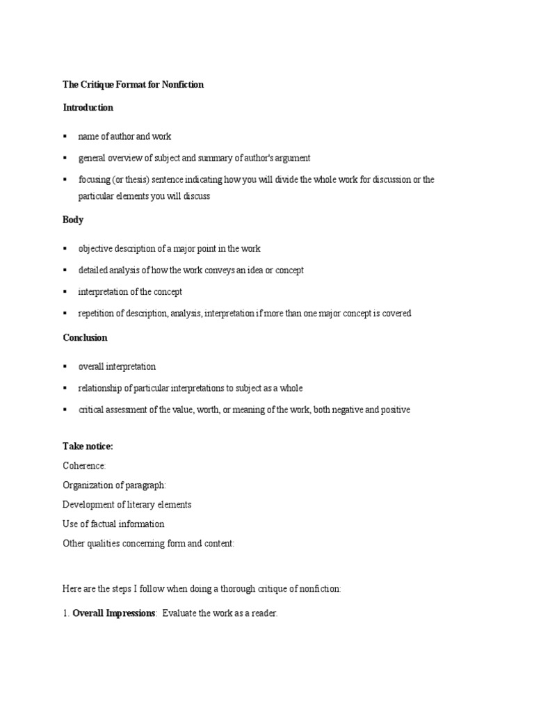 Nonfiction Critique Format Guide | PDF | Essays | Communication