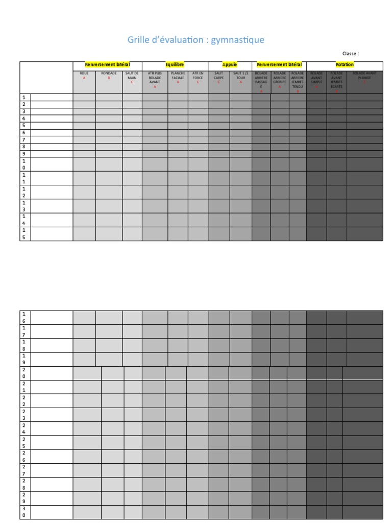 Grille de Gym PDF