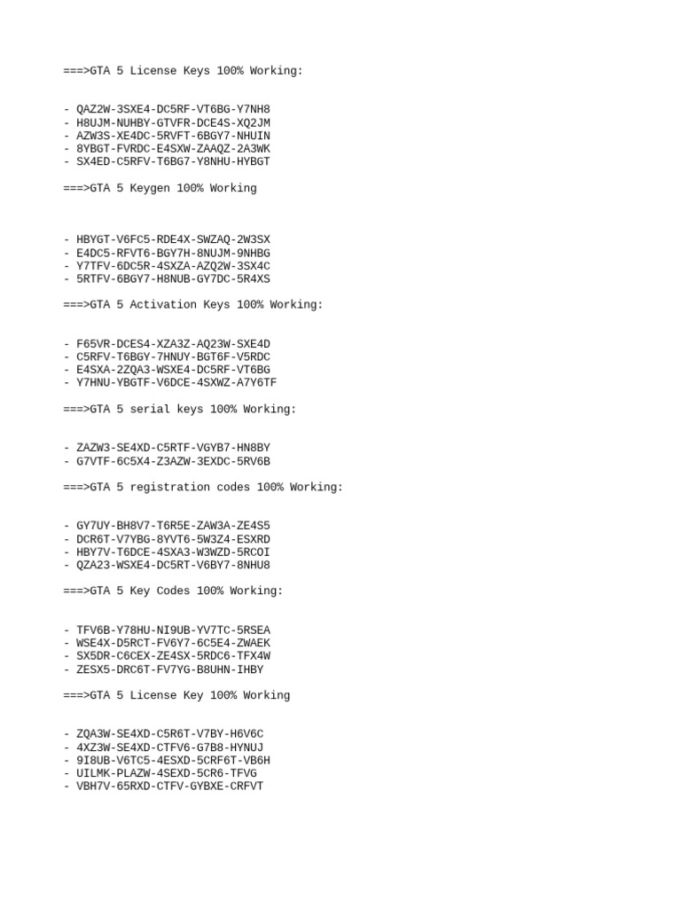 A Collection of Fake GTA 5 License Keys, Serial Keys, and Activation Codes PDF