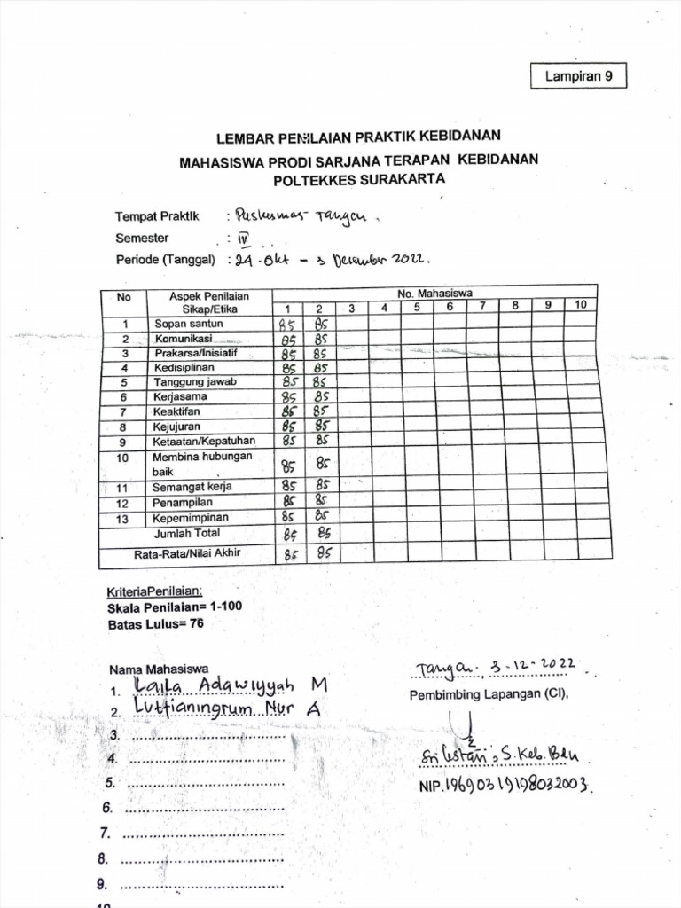 Lembar Penilaian Praktik | PDF