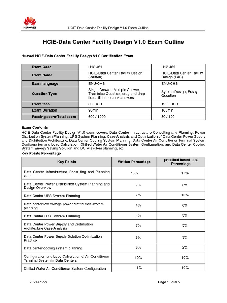 HCIE-Data Center Facility Design V1.0 Exam Outline | PDF | Data Center ...