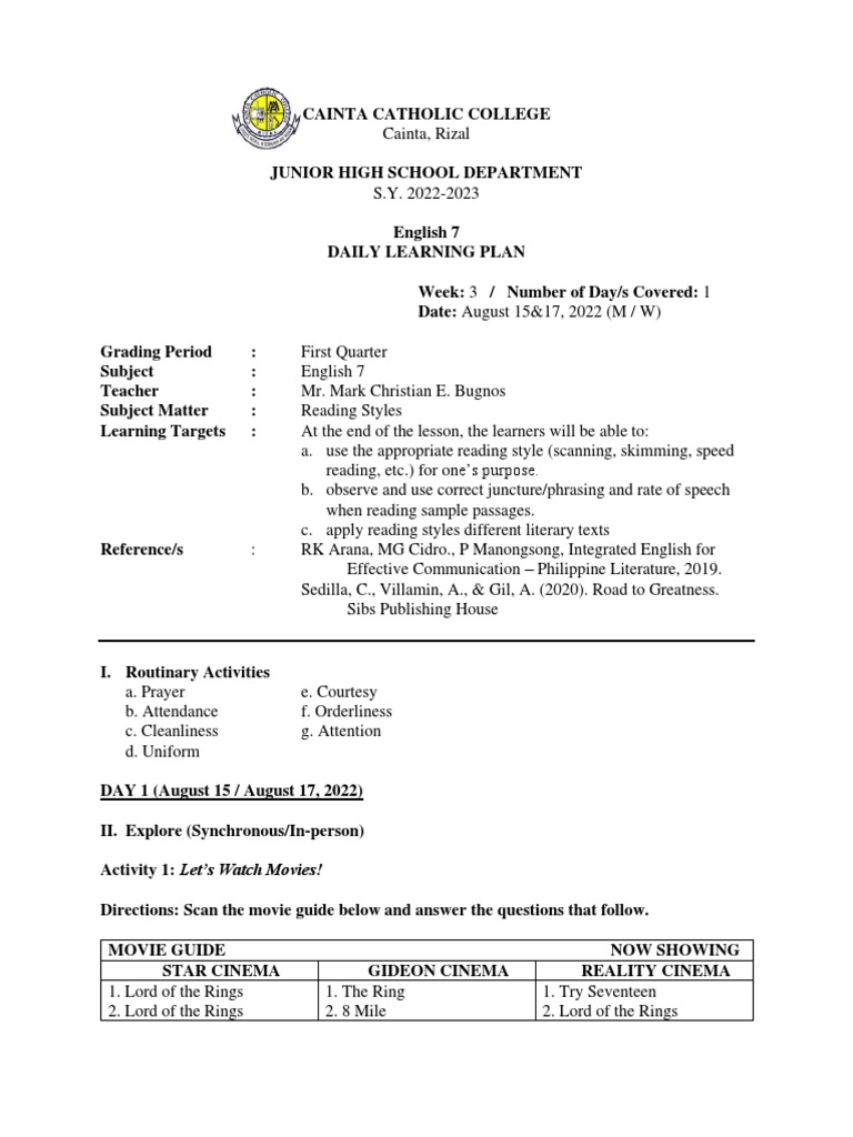 Teaching Reading Styles in English 7 | PDF | Speed Reading | Linguistics