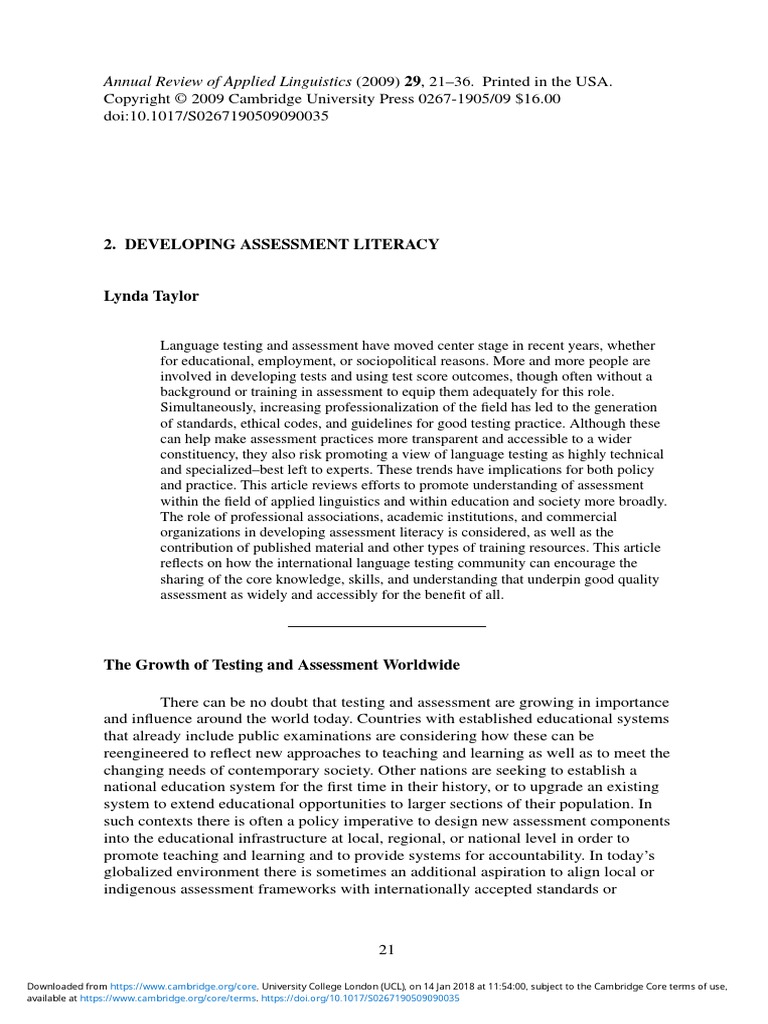3 2 Developing Assessment Literacy Pdf Educational Assessment