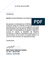 Solicitud movilidad entre regímenes contributivo a subsidiado