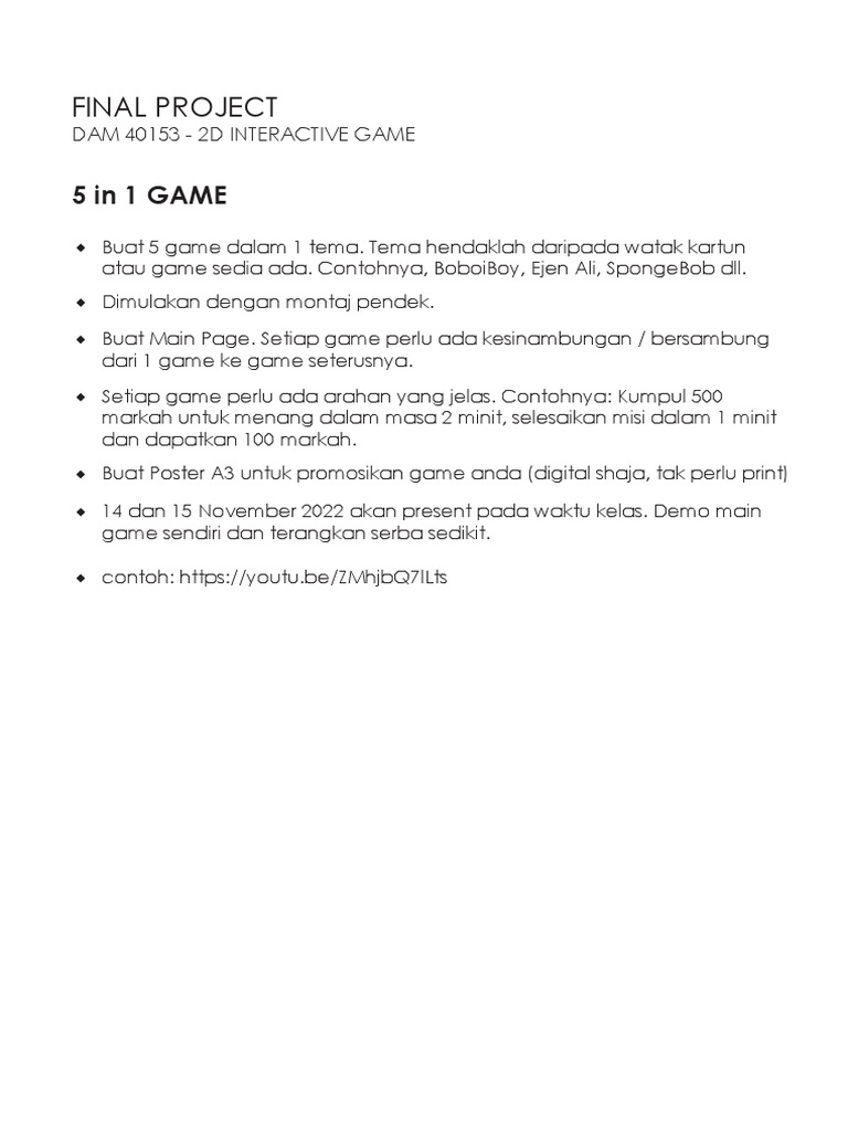 Final Project 2D Interactive Game | PDF | Olahraga & Rekreasi