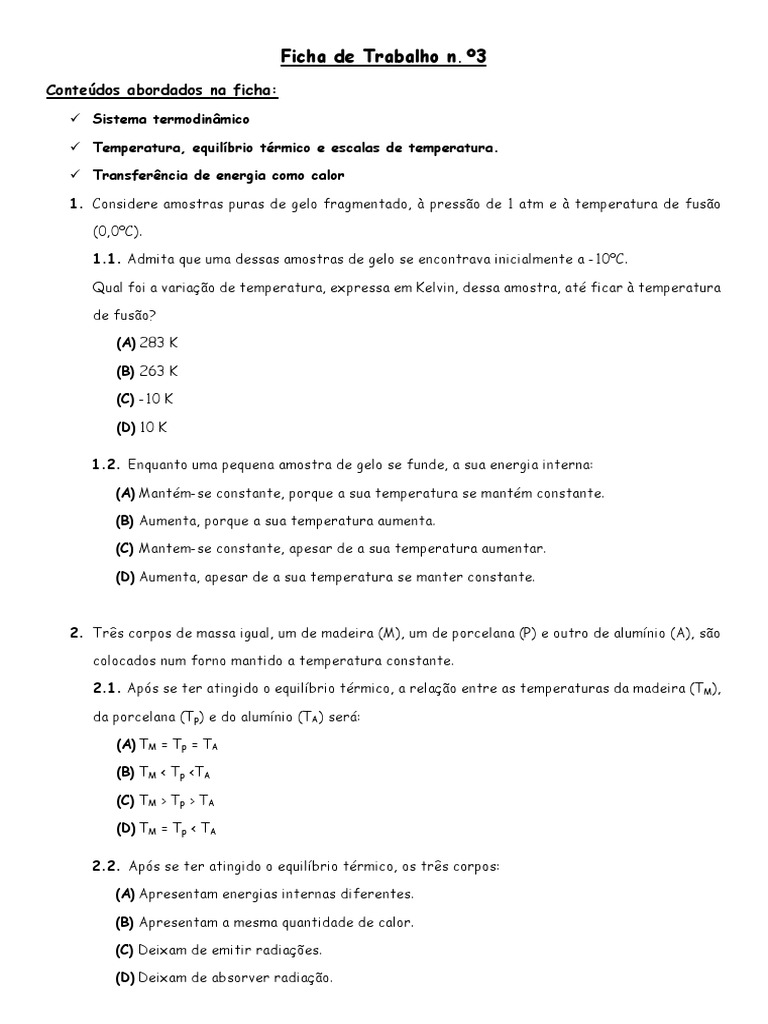 Atividade Adaptada: Calor e Temperatura | PDF | Temperatura | Termômetro