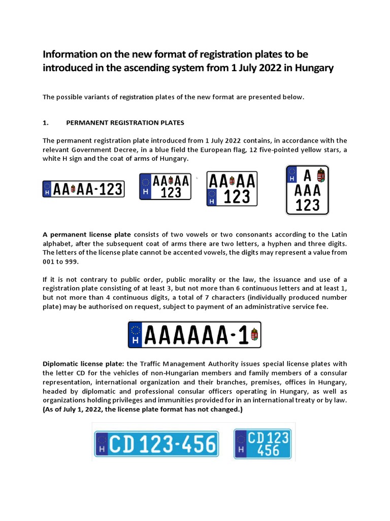New Hungarian Registration Plates PDF Vehicle Registration Plate