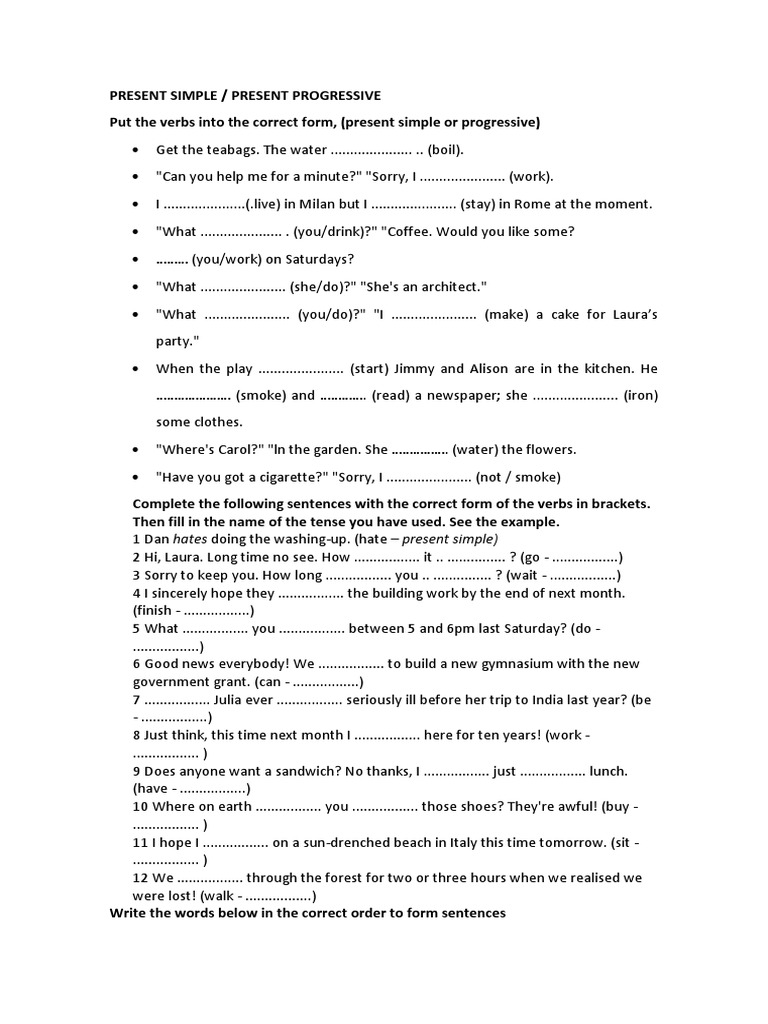 Exercises Present Tenses | PDF | English Language | Workweek And Weekend