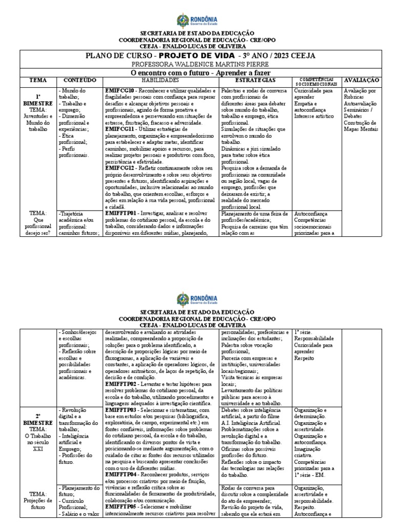 Plano anual projeto de vida 3 ano ceeja pdf intelig ncia