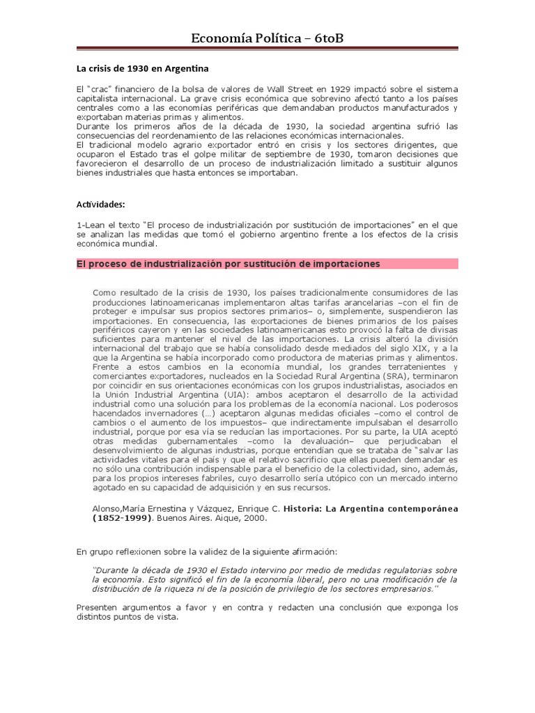 Crisis Del 30 en Argentina | PDF | Gran depresion | Economias