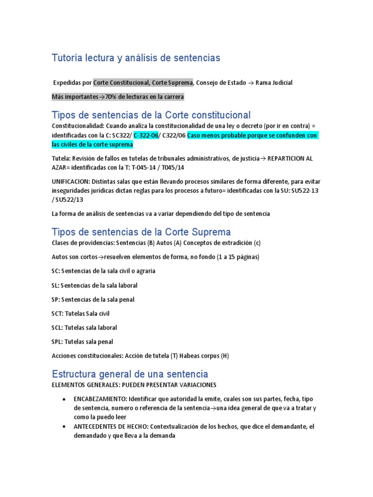 Tipos de Sentencias en Colombia | PDF | Sentencia (ley) | Ley procesal