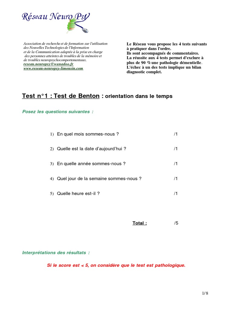 Test de l'Horloge et Alzheimer PDF Maladie d'Alzheimer Démence — free download