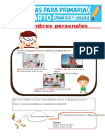 Los Pronombres Personales para Cuarto Grado de Primaria